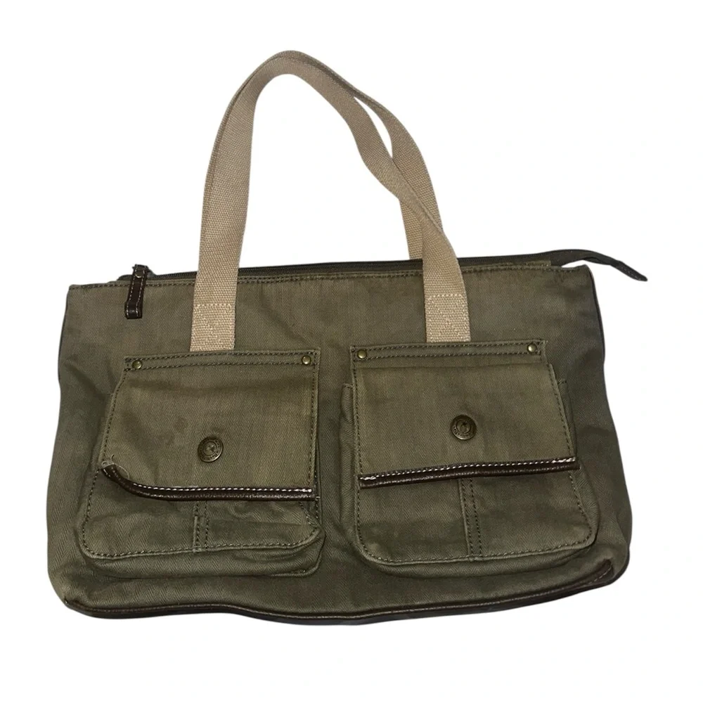 Olive Green Satchel with Dual Front Pockets - Picture 1 of 5